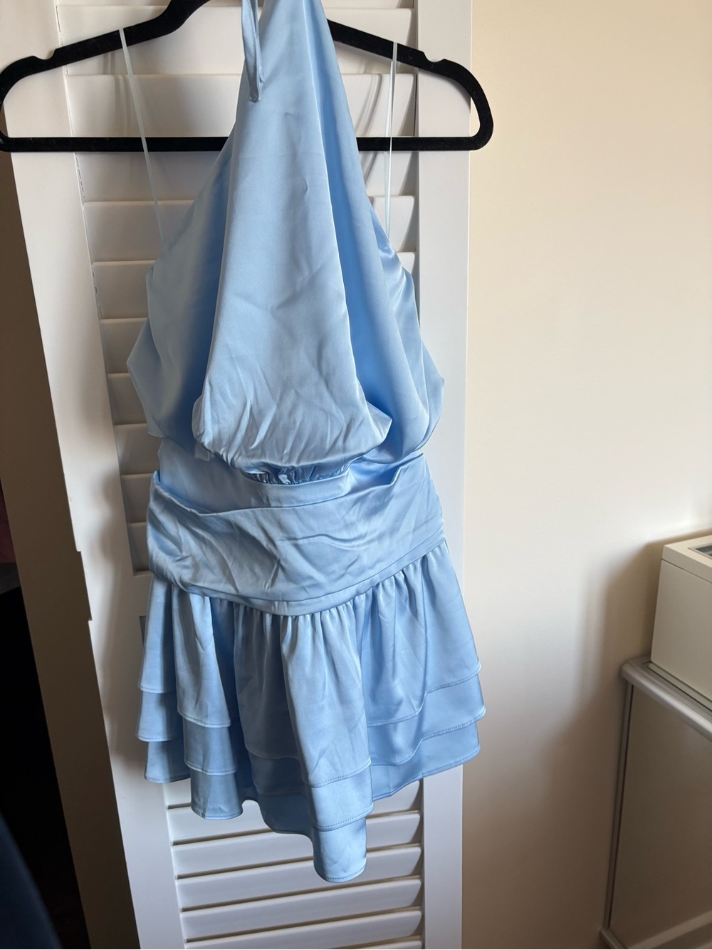 Light Blue Halter Ruffle Mini Dress - Picture 3 of 5